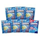 JOYRIDE Sour Blue Raspberry Strips - 6 Packs - Less Sugar, Sour Chewy Candy Belts, Low Calorie Snacks, Healthy Gummy Candy, Bonus Gum Pack - 3.5oz (6 Pack)