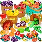 TooyBing Play Food Set for Kids Kitchen- 68 Pcs Pretend Kitchen Food Toy for Toddlers, Cutting & Color Sorting Fake Food/ Fruit/ Vegetable Accessories, Birthday Gifts for 2 3 4 5 Years Old Boys Girls