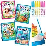 4 Pack Water Coloring Books, Reusable Water Painting Book Unicorn Dinosaur Animal Ocean Water Painting for Toddlers Educational Learning Kits Gifts