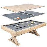 Freetime Fun 7 FT 3 in 1 Multi Game Pool Table with Dining Top Pool Table Ping Pong Table Combo, Includes Pool Table Accessories and Tennis Paddles