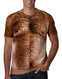 uideazone 3D Ugly Short Sleeve T-Shirt for Men Novelty Chest Hair Crew Neck Graphic Tees