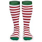 Gone For a Run Knee High Half Cushioned Athletic Running Sock | Running Christmas Elf (Red and White Stripes/Green) one size fits all