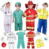 LOYO Kids Role Play Dress Up Clothes for 3-8 Years Old Play, 4 Sets Astronaut/Doctor/Fireman/Construction Costume for Kids And Toddlers Boys Halloween Costumes