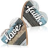 Jetec 2 Pcs Rustic Wood Home Sign Farmhouse Love Wooden Heart Shaped Table Centerpiece Valentines Day Decoration for Home Kitchen Living Room Dining Room Table Decoration (Love Style)