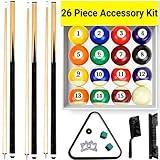 Freetime Fun Pool Table Accessories Including Billiard Pool Balls, Pool Cues, Pool Chalk, 8 Ball Triangle, Pool Table Brush - 26 Piece Billiard Pool Accessories Set