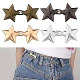 4 Sets Stars Jean Buttons, No Sewing Required Removable Metal Jeans Buttons for Loose Jeans Pant Waist Tightener Pentagram Pants Button Tightener for Jeans Shirts Clothes (4 Colors)