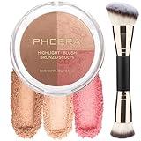 PHOERA Contour Palette,Shades with Highlighter & Bronzer & Blush,Non-greasy and Waterproof Contouring Makeup,Easy to Sculpt the Face with Lightweight Makeup (#002)