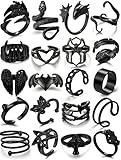 IF ME Rings Set - 20 PCS Black Gothic Vintage Rings, Y2K Snake Claw Rings, Open Butterfly Star Stacking Ring Jewelry, for Men Women Boys (Black 1, Size 5-9)