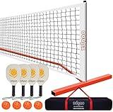 Portable Pickleball Net Set with 4 Pickleball Paddles, Official Size Pickleball Net, 4 Outdoor Pickleballs and Carry Bag, Weather Resistance Strong Steel Frame (Orange)