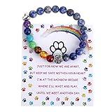 Unijew Pet Memorial Gifts,Rainbow Bridge Bracelet for Beloved Dog Cat,8MM Mixed Color Bead 7 Chakra Pet Memorial Bracelet for Women Men Who Loss of Pets,Pet Sympathy Gift