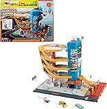 Matchbox Toy Vehicles & Playset, Transportation Center with 5 Levels, Kid- & Car-Activated Features, 1:64 Scale Taxi, Boat & Helicopter & Food Vendor