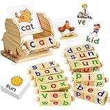 ShyLizard Montessori Learning and Educational Toys Gifts for Kids 3 4 5 Years, Wooden Reading Blocks Toys, Learning Activities for Preschool Kindergarten, Turning Rotating Matching Flash Card Games