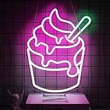 CKTBLEY Ice Cream Neon Sign Pink White Sundae LED Neon Lights Signs Cupcake Neon Signs for Business Wall Decor Melting Ice Cream LED Signs for Bedroom Dessert Shop Restaurant Store Bar Decoration