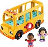 Fisher-Price Little People Toddler Toy School Bus Musical Push-Along Vehicle with 2 Figures for Pretend Play Ages 1+ Years