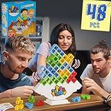 WOWNOVA 48PCS Tetra Tower, Fun Balance Stacking Building Blocks Board Game for Kids, Adults, Friends, Team, Classroom, Dorm, Family Game Night and Parties