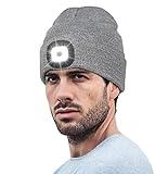 Hatlight Unisex LED Beanie, Hands Free Headlamp USB Rechargeable Winter Flashlight Knitted Hat, Christmas Beanie with a Light， Gifts for Men Husband Dad Grey