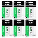 REACH Waxed Dental Floss 6-Pack, Mint, 200 yds, Plaque Remover, Shred Resistant, Extra Wide Cleaning, Gentle on Gums & Teeth, PFAS-Free, Oral Care, for Adults & Kids