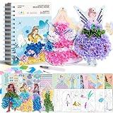 Magic Princess 4 in 1 Fashion Design Drawing Book, Fabric Art Frenzy for Kids, Dress up Games with Princess Stickers, Watercolor, Diamond Painting, DIY Crafts for Girls Ages 4-8