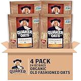 Quaker Old Fashioned Rolled Oats, USDA Organic, Non GMO Project Verified, 24oz Resealable Bags (Pack of 4)