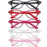 CiviLight 5 Pairs Cat Eye Glasses with Rhinestones Halloween Dress up Accessories Retro 50s 60s Party Costume Glasses No Lens