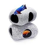 2PCS Aquarium Hideaway Rocks for Aquatic Pets to Breed, Play and Rest, Safe and Non-Toxic Fish Tank Ornaments, Ceramic Decor Rocks for Betta