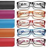 kunchu 5 Pack Reading Glasses for Women - Blue Light Blocking Spring Hinge Computer Readers Anti Glare UV Eyeglasses (MIX1, 1.5)