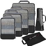 BAGAIL 4 Set/6 Set Compression Packing Cubes Travel Accessories Expandable Packing Organizers(Black HalfMesh 6 Set)