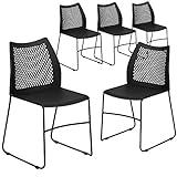 Flash Furniture Hercules Series Contoured Lobby Chairs with Air-Vent Honeycomb Backs, Ergonomic Stacking Chairs for Offices, Set of 5, Black