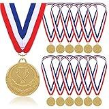 12 Pieces Gold Medals for Awards - Winner Medal Metal with Neck Ribbon Prizes for Kids, Adults, Sports Day, Spelling Bees, Competitions, Party, 2 Inches