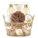 Bath & Shower Spa Basket Gift Set, Warm Vanilla Sugar Scent, with Shower Gel, Bubble Bath,Body Lotion, Bath Bomb,Bath Salt, Bath and Body Gift Box for Women