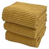 Mustard Yellow Ribbed Kitchen Dish Towels: 100% Cotton Cloth Soft Cleaning Drying Absorbent Terry Loop, Set of 3 Multipurpose for Everyday Use