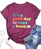 FYAPHION It’s a Good Day to Read A Book Shirt Womens Funny Graphic Tees Book Lovers Tshirts Teacher Bookworm Reading Shirts L Purple