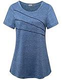 MISS FORTUNE Womens Yoga Tops Short Sleeve Loose Fit Funny Cool Shirt Activewear Tunics Exercise Wear Plus Size Workout Clothes for Women 2X Blue