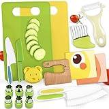 18 Pieces Montessori Kitchen Tools Cookware Baking Toy for Toddlers Kids, Toddler Safe Knife Set for Real Cooking, w/ Cutting Boards, Crinkle Cutter, Peeler, Serrated Edges and Wooden Safe Knives