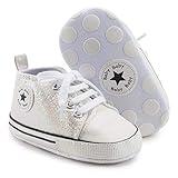 KKIIDDSS Unisex Baby Girls Boys Canvas High-top Shoes, Newborn Infant Anti-Slip Soft Sole Frist Walking Sneakers (B02/Sequin Beige,12-18 Months)