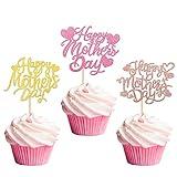 Rsstarxi 30 Pack Happy Mother's Day Cupcake Toppers Glitter Heart Love Mother Birthday Cupcake Picks Decortions for Best Mom Eve Happy Mother's Day Birthday Party Supplies Multicolor