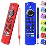 OneBom (2pcs) Silicone Remote Cover for Firetv 4K Max (2nd)/ Insignia/Pioneer/Omni (QLED) Series Alexa Voice Remote Enhanced w, Anti-Slip Protective Case with Same Color Lanyard (Blue&Red)