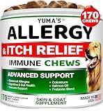 Dog Allergy Relief Chews - Dog Itching Skin Relief Treatment Pills - 170 Treats - Itchy and Paw Licking - Anti-Itch - Dry Skin & Hot Spots Omega 3 Fish Oil Skin & Coat Supplement - Beef Liver Flavor