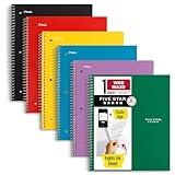 Five Star Spiral Notebooks + Study App, 6 Pack, 1 Subject, Wide Ruled Paper, Fights Ink Bleed, Water Resistant Cover, 8-1/2" x 10", 100 Sheets, Black, Red, Yellow, Purple, Green, Blue (38042)