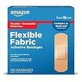 Amazon Basic Care Flexible Fabric Adhesive Bandages, First Aid and Wound Care Supplies, All-One Size, 100 Count