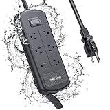 USB Outdoor Power Strip Weatherproof, Waterproof Surge Protector with 3 USB Ports and 6 Outlets, 6 FT Extension Cord, Shockproof Overload Protection, Mountable for Home Office Patio Porch Black