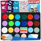 Blue Squid Face Painting Kit for Kids – 24 Colors 160pc Ultimate Face Paint Kit, Stencils, Book - Safe for Sensitive Skin, Non Toxic Face Painting Kit Professional - Kids Party, Halloween Makeup Kit