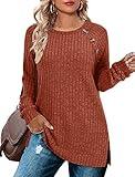 Sweaters for Women Trendy Long Sleeve Tunics or Tops to Wear with Leggings Halloween Shirts 2024 Fall Caramel XL