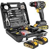 AwxryoX Brushless Compact Drill Tool Set, 60N.m 20V Cordless Drill Tool Box with 2 Battery, 135Pcs Man Household Tool Set with DIY Hand Tool Kits, 531 In-lb Tool Set with Drill for Daily Home Repair