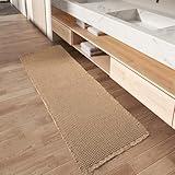 Upgraded Waffle Runner Rug, Super Absorbent Non Slip Bath Mats for Bathroom Floor, Machine Washable Bathroom Runner Rug with Tassels, Ideal for Hallway Bedroom Laundry Room, Brown, 2'x 6'(24" x 72")