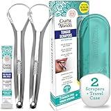 GuruNanda Stainless Steel Tongue Scraper (Pack of 2), Fight Bad Breath, Medical Grade 100% Stainless Steel Tongue Cleaner, Tongue Scraper For Adults and Kids, Great For Oral Care, Travel Friendly