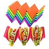 Colorful Taco Holder Stands Set of 6 - Premium Large Taco Tray Plates Holds Up to 3 or 2 Tacos Each, PP Health Material Very Hard and Sturdy, Dishwasher & Microwave Safe