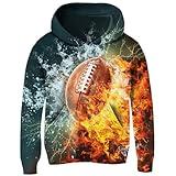 Idgreatim Youth Pullover Hoodies for Boys Girls 11-12 Years Water and Fire Football Printed Hooded Sweatshirt Casual Sport Fleece Warm Fall Winter Clothes Size 12-13T