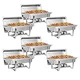 SUPER DEAL 8 Qt Stainless Steel 6 Pack Full Size Chafer Dish w/Water Pan, Food Pan, Fuel Holder and Lid For Buffet/Weddings/Parties/Banquets/Catering Events (6)