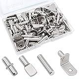 104Pcs Shelf Pins Kit,4 Styles Nickel Plated Shelf Support Pegs,Bookshelf Pegs for Shelves,Cabinet Shelf Bracket Pegs Shelf Pins Holders for Kitchen Furniture & Closet ( 5mm & 1/4inch )